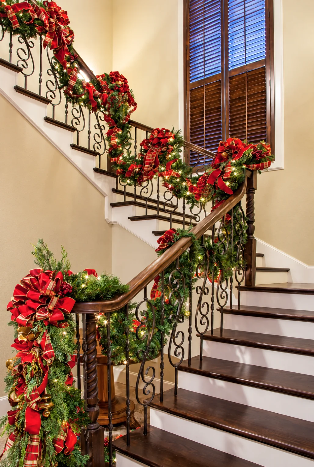 Seasonal greenery along an architectural railing