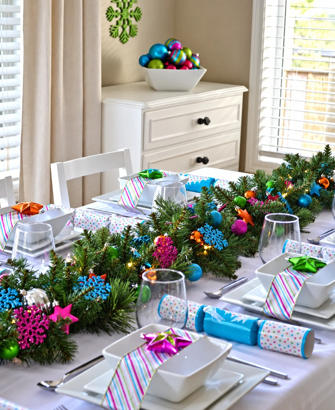 A colorful and playful holiday dining table